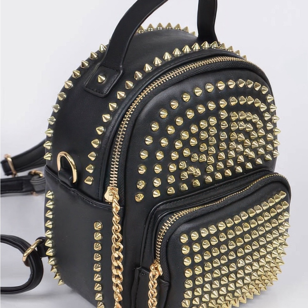 Studded Backpack With Chain Zippier - Picture 2 of 4